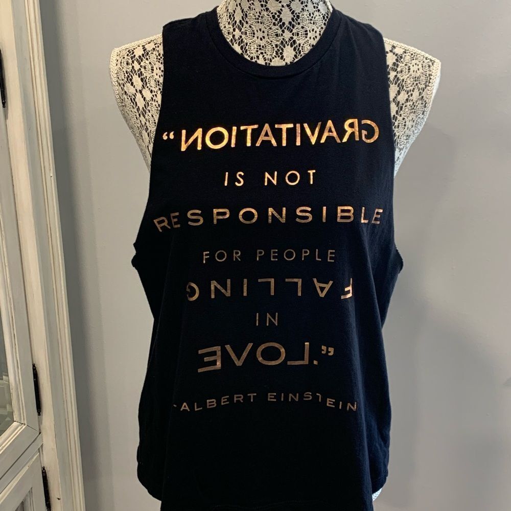 Forever 21 Black Tank Top with Gold Motivational Quote by Albert Einstein